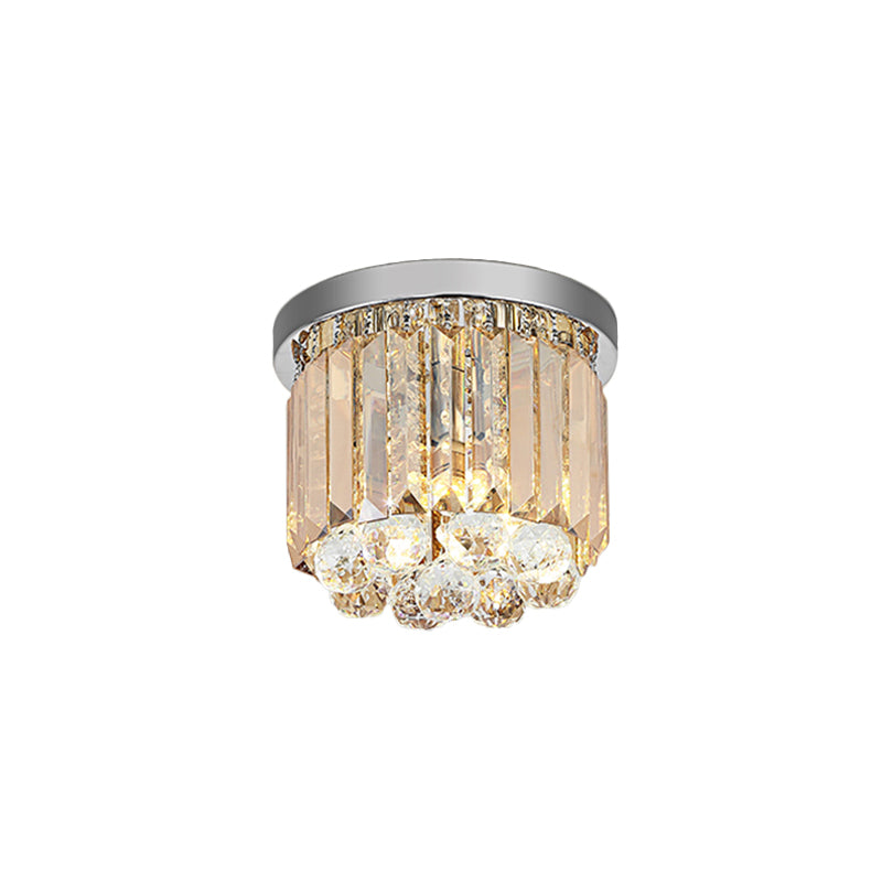 Modern LED Chrome Flush Mount Ceiling Lamp - Crystal Cylinder Light Fixture (8"/12" Dia)