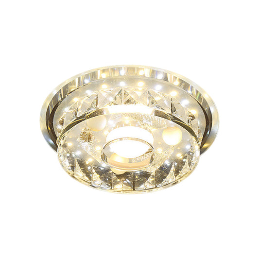 Modern Circular Flush Light Fixture - Clear Crystal Led Hallway Ceiling Lighting In 3 Color Options