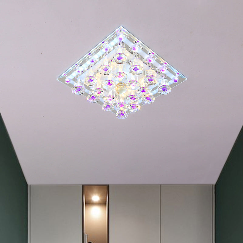 Contemporary Purple Crystal Ceiling Light - 7"/9.5" Flush Mount LED for Corridor in Warm/White Light