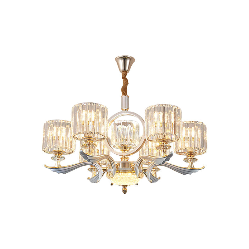 Lustre à tambour en cristal minimaliste – Plafonnier doré pour chambre à coucher (6 ampoules)
