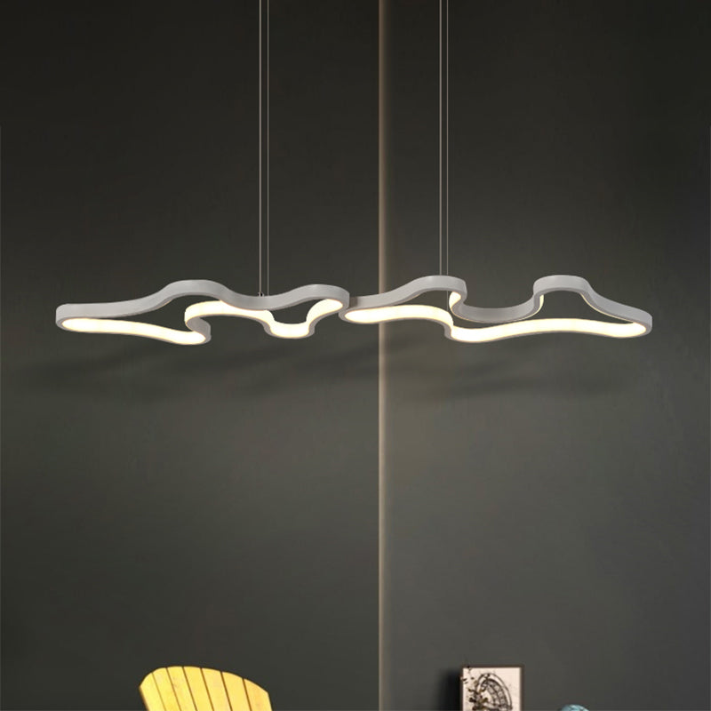Contemporary Black/White Led Pendant Island Light With Cloud-Like Metal Frame