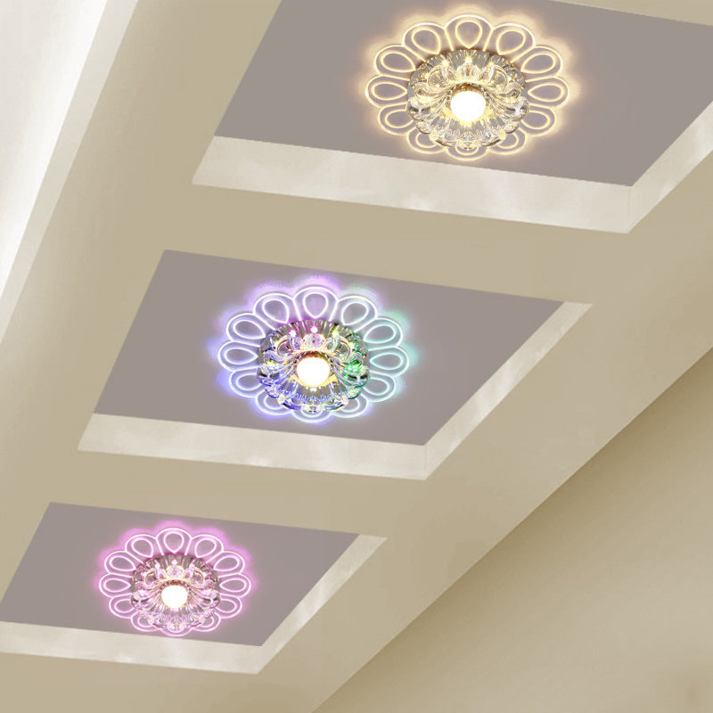 Modern LED Crystal Ceiling Lamp with Peacock Pattern - White Flower Flush Light, Warm/White/Multi Color Options
