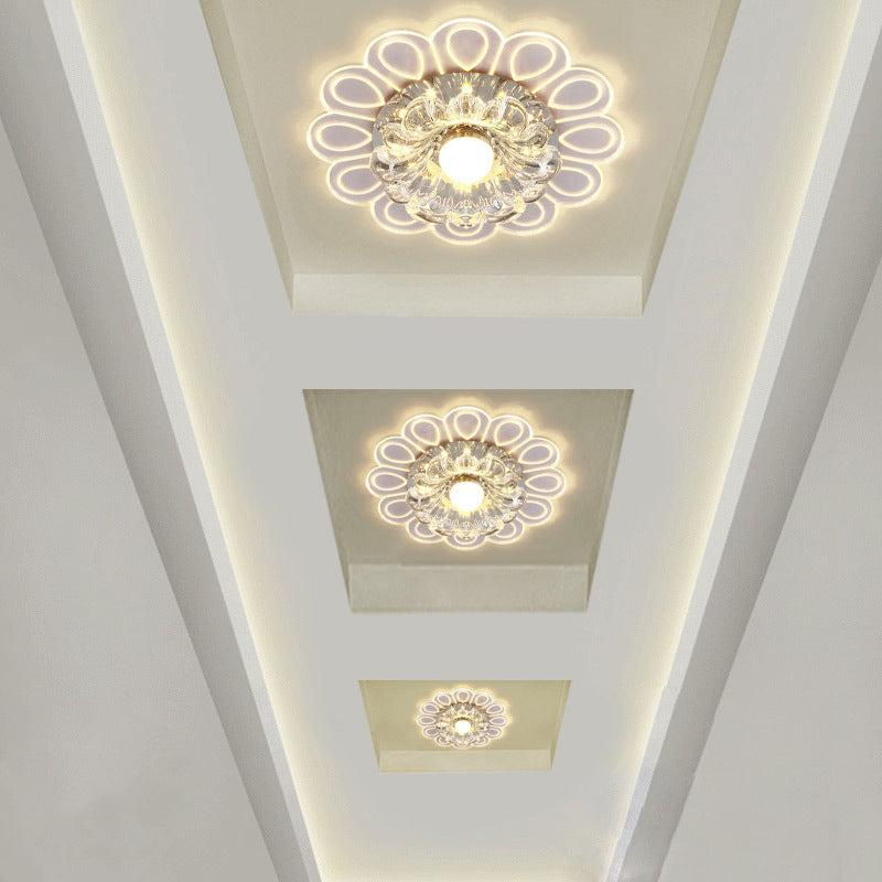 Modern LED Crystal Ceiling Lamp with Peacock Pattern - White Flower Flush Light, Warm/White/Multi Color Options