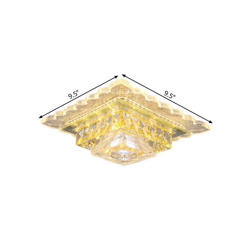 Contemporary Square Crystal LED Ceiling Lamp - Flush Mount Lighting for Corridor - Warm/White Light - Trapezoid Shade