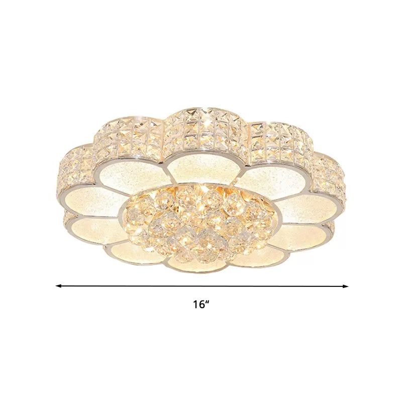 Flower Bedroom Ceiling Fixture: Clear Crystal Block LED Flush Mount Light with 3 Color Light Options
