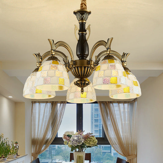 Vintage Stained Glass Mosaic Hanging Light with 5 Lights - Perfect for Indoor Living Spaces