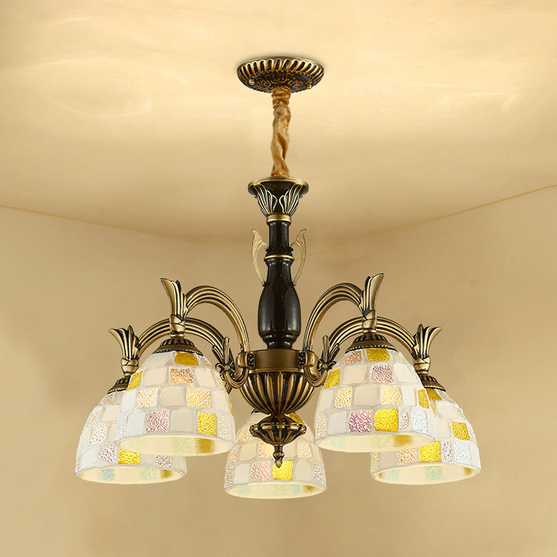 Vintage Stained Glass Mosaic Hanging Light with 5 Lights - Perfect for Indoor Living Spaces