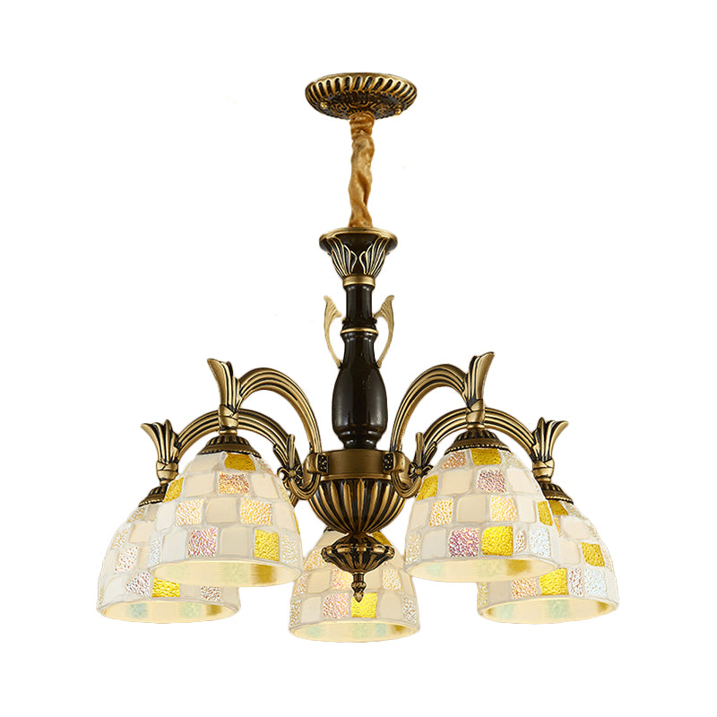 Vintage Stained Glass Mosaic Hanging Light with 5 Lights - Perfect for Indoor Living Spaces