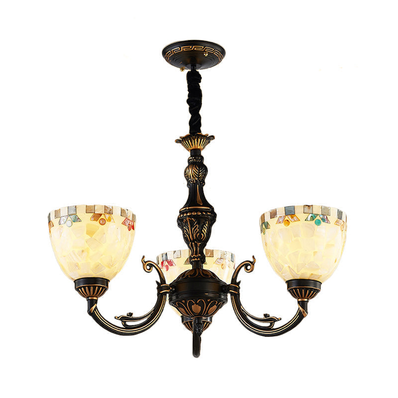 Traditional 3-Light Beige Glass Chandelier for Dining Room Pendant Lighting