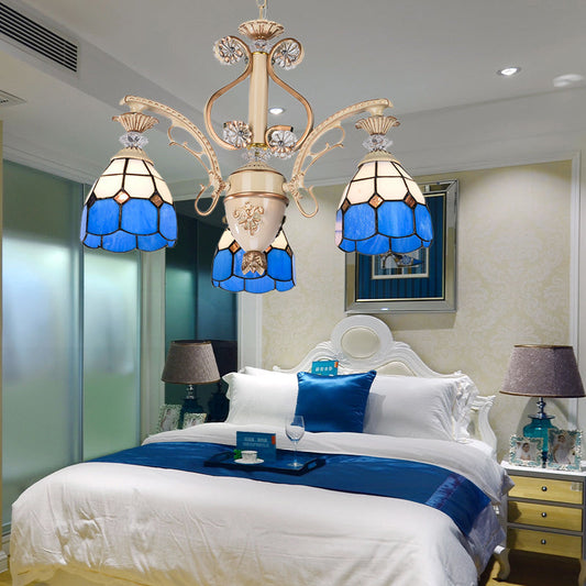 Lustre réglable à 3 lumières en verre bleu pour éclairage suspendu de hall d'entrée avec chaîne