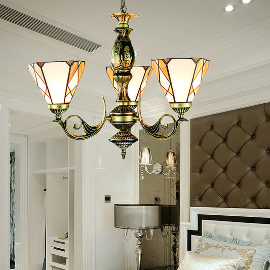 Lustre conique réglable en vitrail vintage avec suspension au plafond jaune