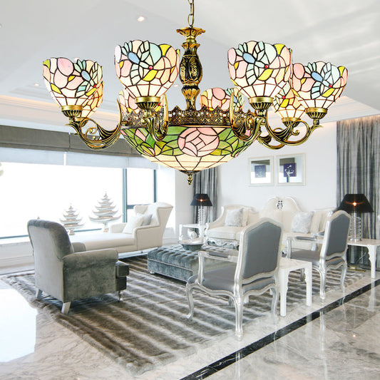Suspension en vitrail avec motif de fleurs et de bols - Parfait pour les salons de style lodge