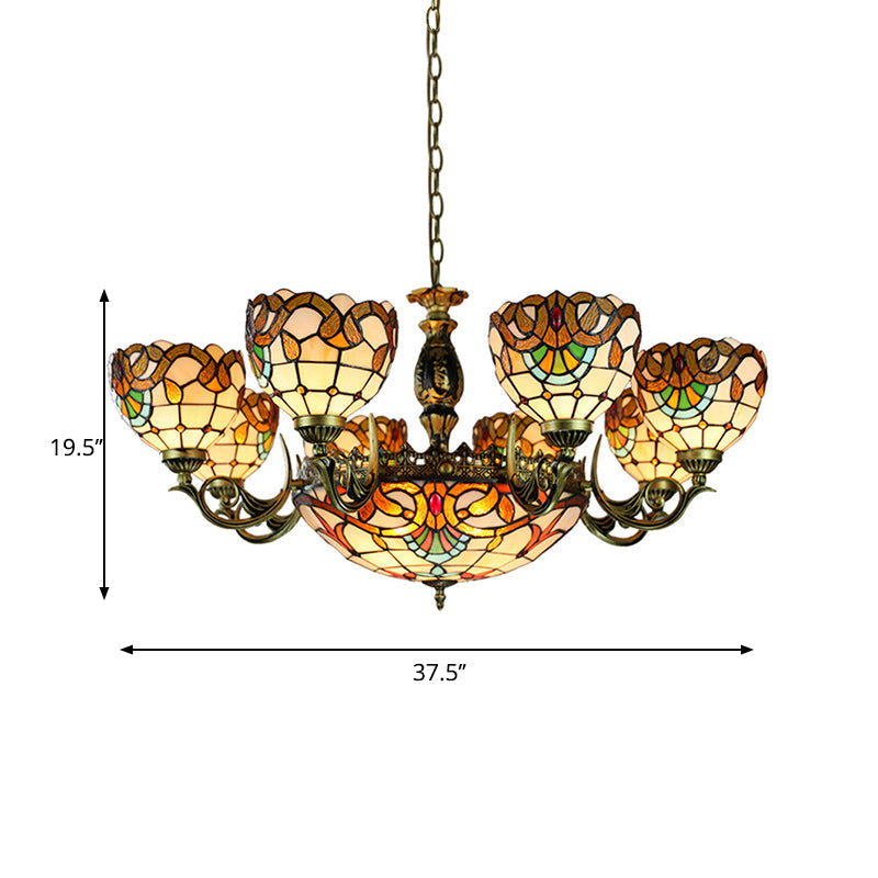 Height-Adjustable Stained Glass Pendant Chandelier With Metal Chain