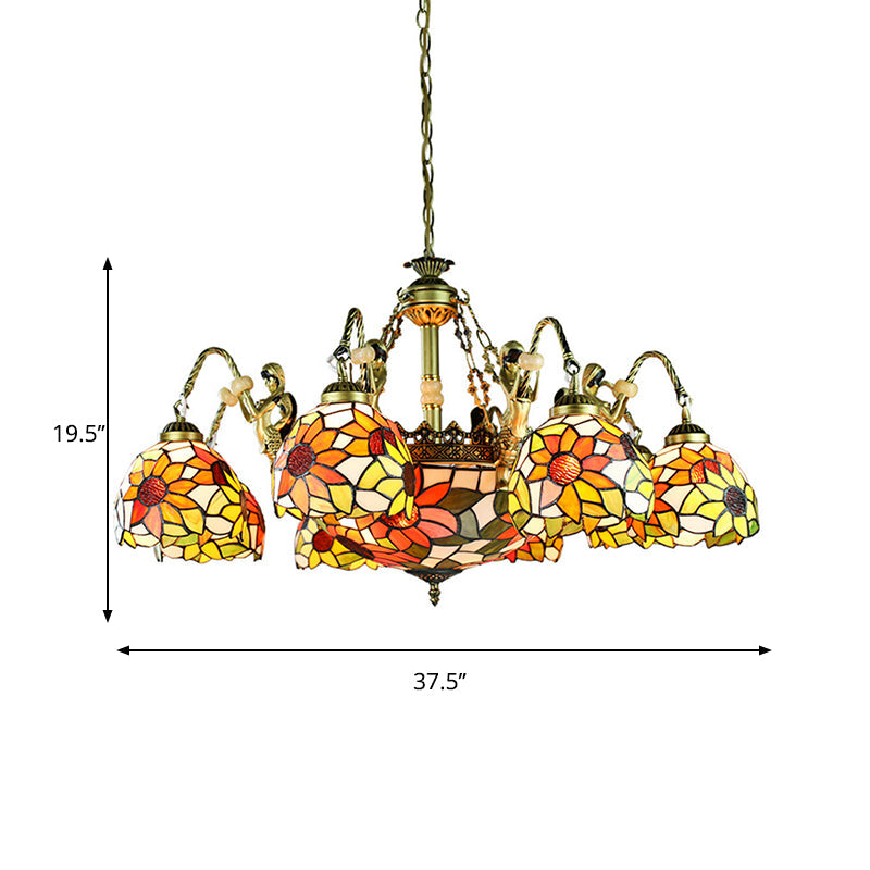 Sunflower Tiffany Cut Glass Pendant Chandelier with 9/11 Tribute Lights in Orange for Bedroom