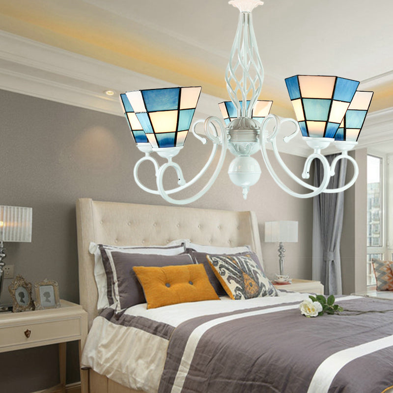 Modern Blue Mosaic Cone Chandelier with 3 Lights for Dining Room Ceiling
