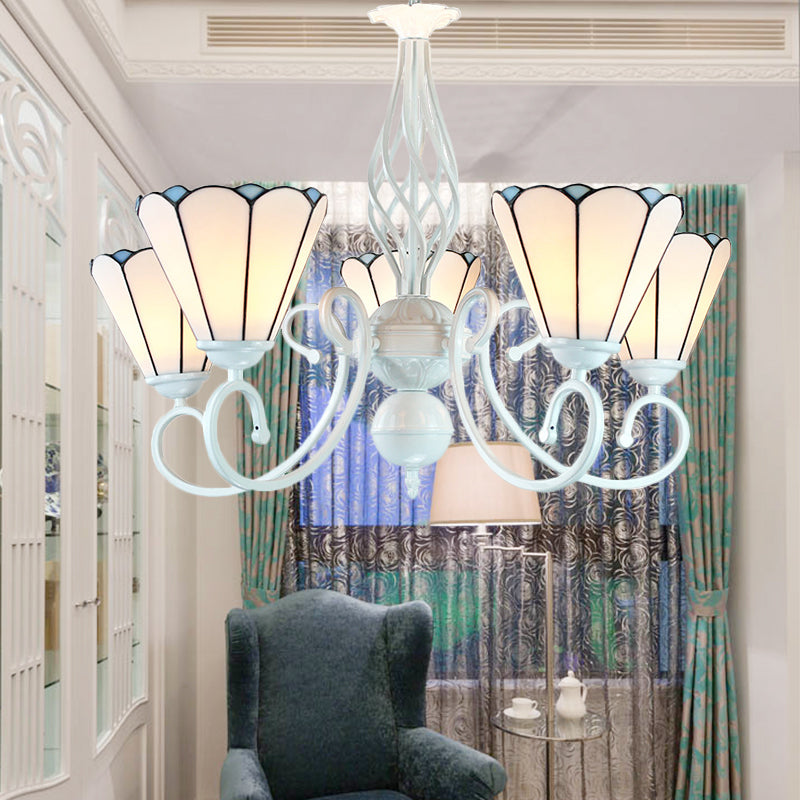 Lustre conique en verre blanc réglable avec 5 lumières - Suspension traditionnelle pour chambre à coucher