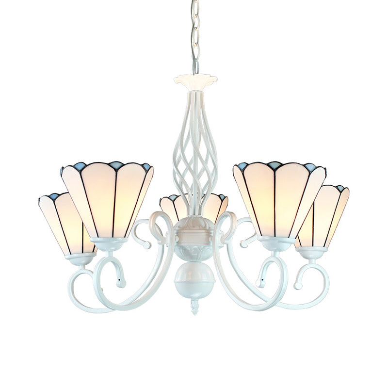Lustre conique en verre blanc réglable avec 5 lumières - Suspension traditionnelle pour chambre à coucher