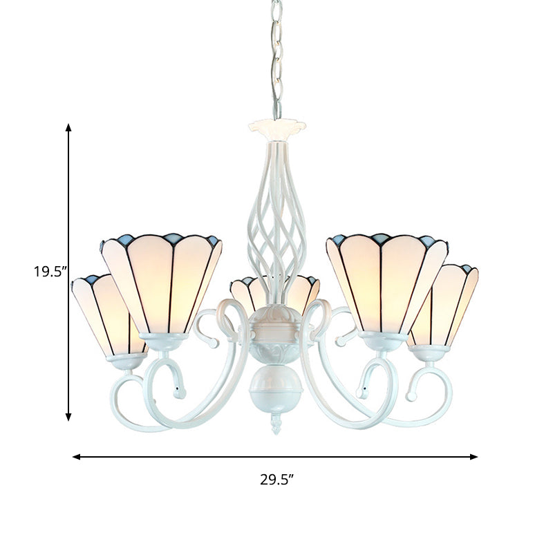 Lustre conique en verre blanc réglable avec 5 lumières - Suspension traditionnelle pour chambre à coucher