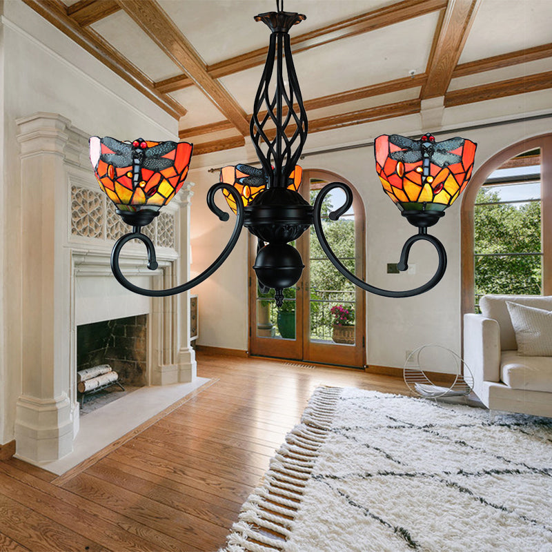 Suspension en vitrail libellule : lustre multicolore de style lodge pour hall d'entrée