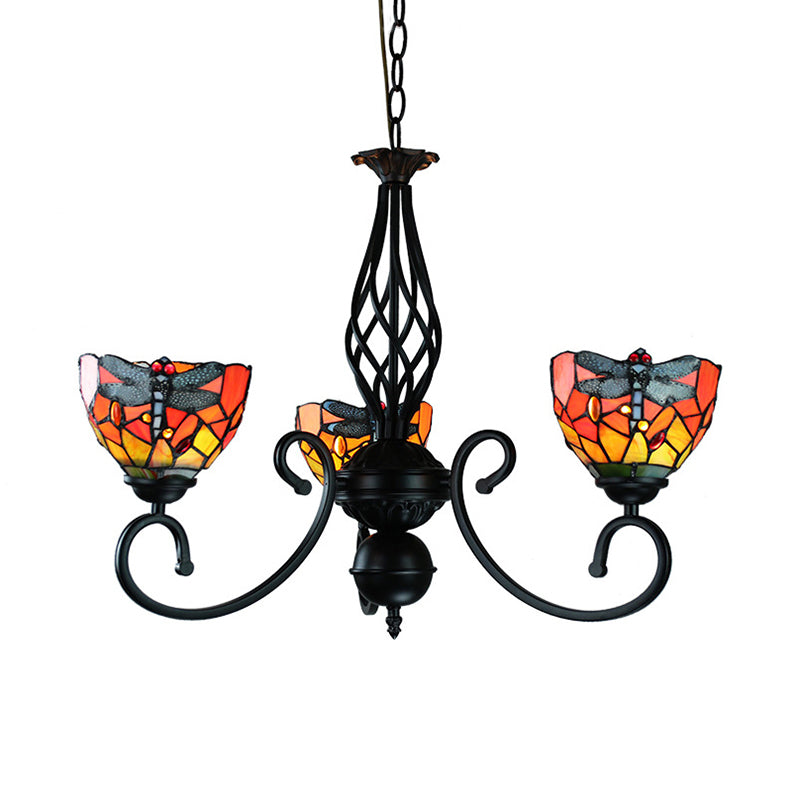 Suspension en vitrail libellule : lustre multicolore de style lodge pour hall d'entrée