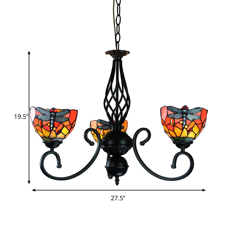 Suspension en vitrail libellule : lustre multicolore de style lodge pour hall d'entrée