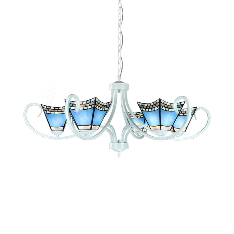 Lustre nautique avec pendentifs en verre bleu - 5/6/8 lumières en finition blanche pour le salon