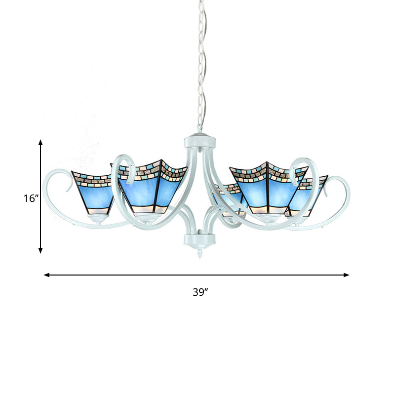 Lustre nautique avec pendentifs en verre bleu - 5/6/8 lumières en finition blanche pour le salon