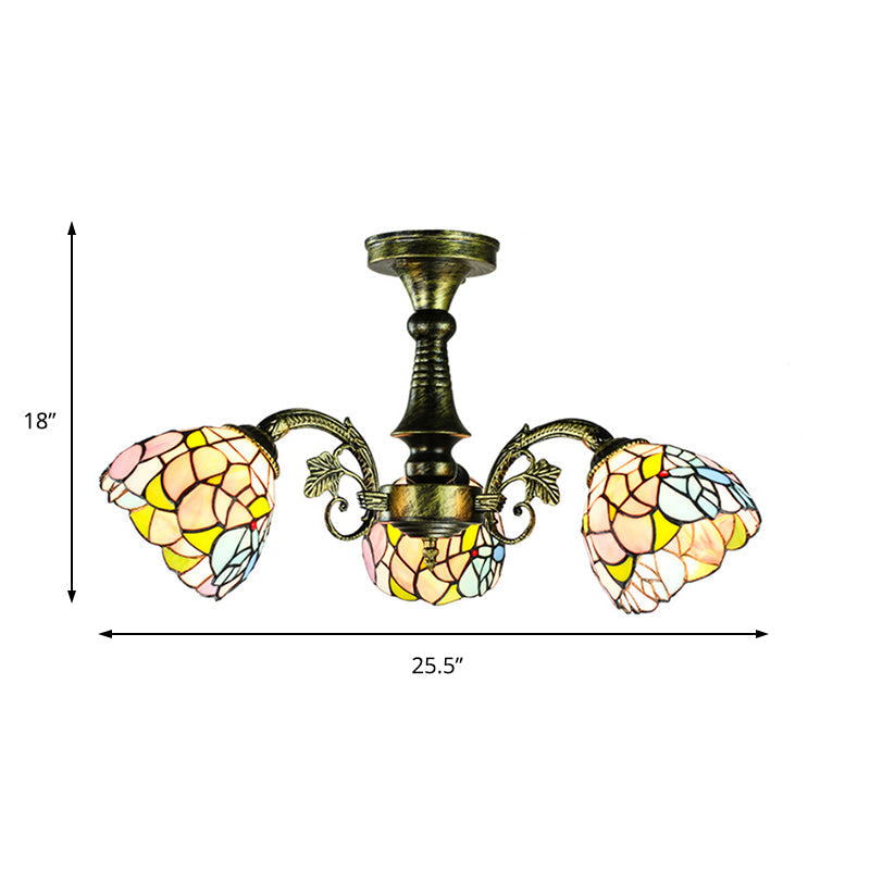 Antique Bronze Stained Glass Pendant Lighting: Leaf/Peacock Tail/Flower Tiffany Style, 3/5 Lights