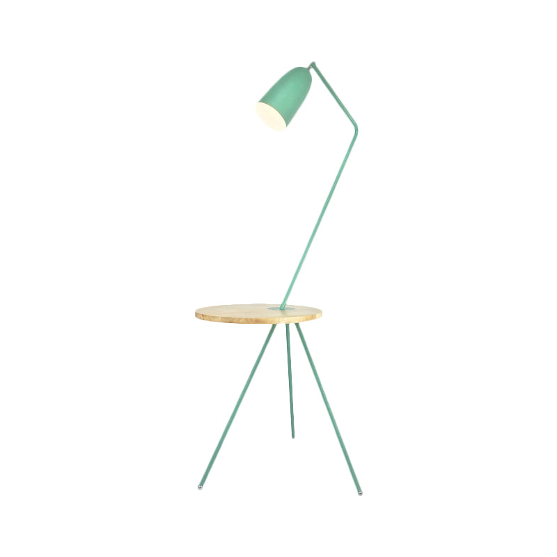 Modern Metal Floor Reading Light: Simple 1-Bulb Tripod Lamp With Shelf For Living Room -