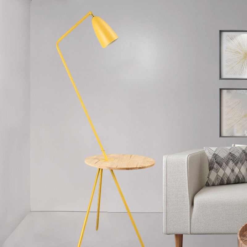 Modern Metal Floor Reading Light: Simple 1-Bulb Tripod Lamp With Shelf For Living Room -