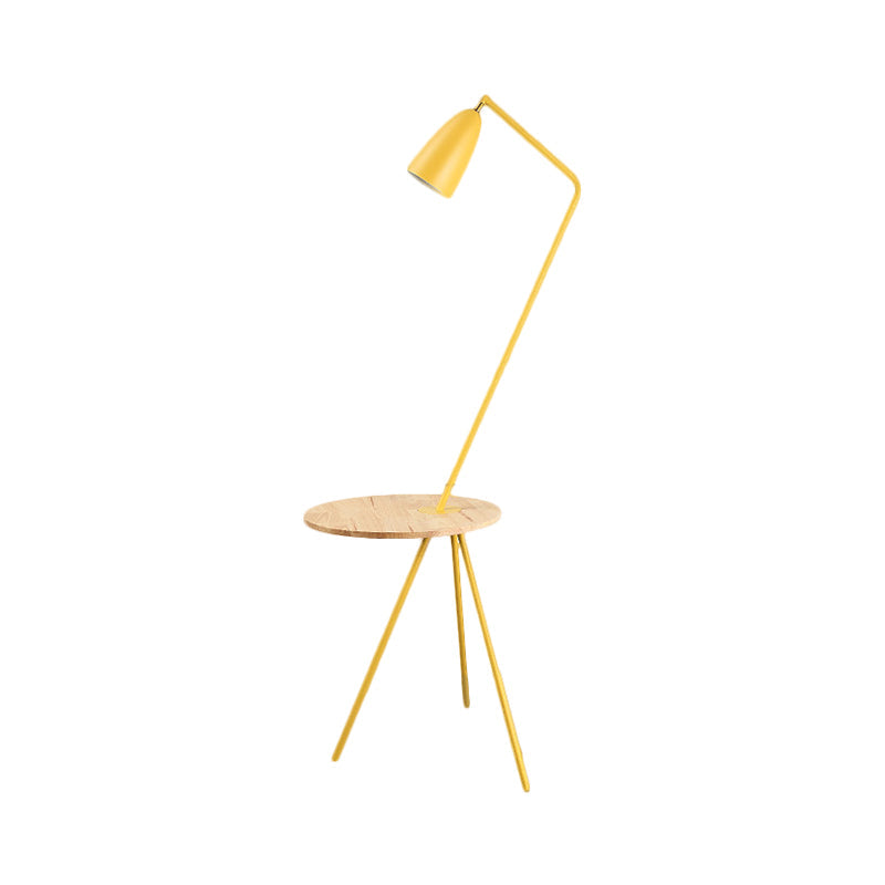Modern Metal Floor Reading Light: Simple 1-Bulb Tripod Lamp With Shelf For Living Room -