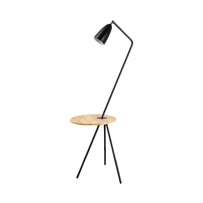 Modern Metal Floor Reading Light: Simple 1-Bulb Tripod Lamp With Shelf For Living Room -