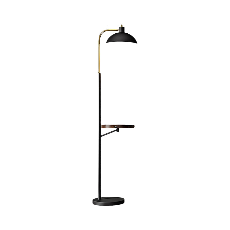 Black Metal Reading Floor Lamp With Shelves - Simplicity Design