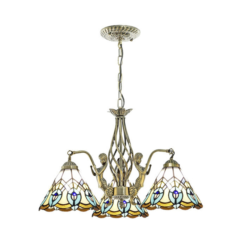 Lustre en vitrail Tiffany avec décoration sirène et 3 lumières