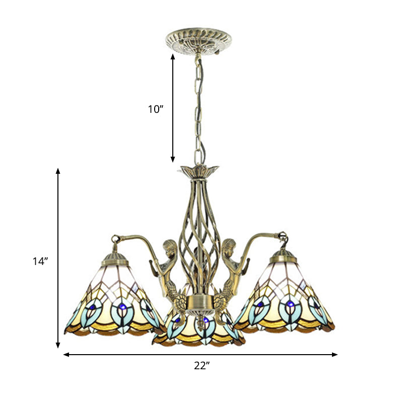 Lustre en vitrail Tiffany avec décoration sirène et 3 lumières