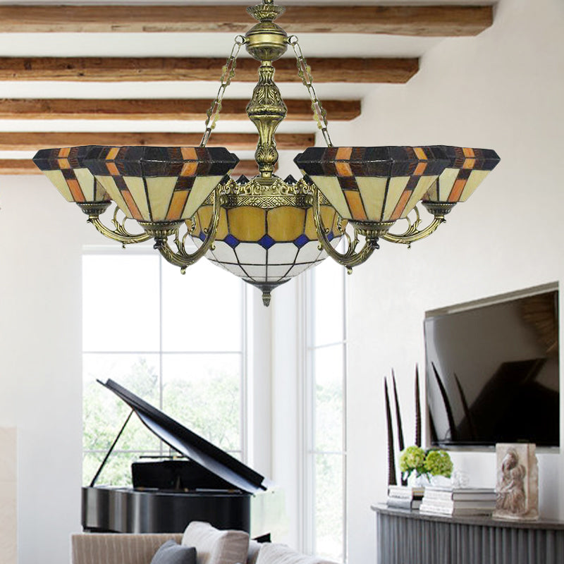 Villa Shuttlecock Chandelier: Vintage Tiffany Yellow Hanging Light