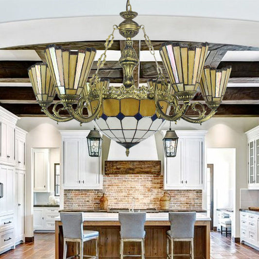 Villa Shuttlecock Chandelier: Vintage Tiffany Yellow Hanging Light