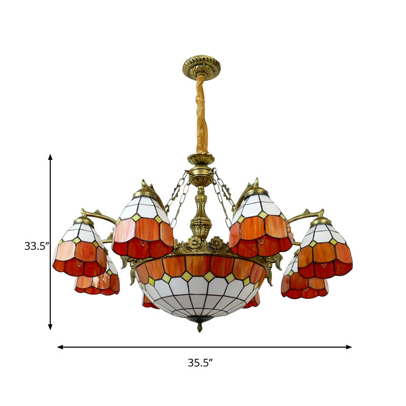 Vintage Art Glass Tiffany Chandelier - Orange Dome Hotel Lighting for Hallways