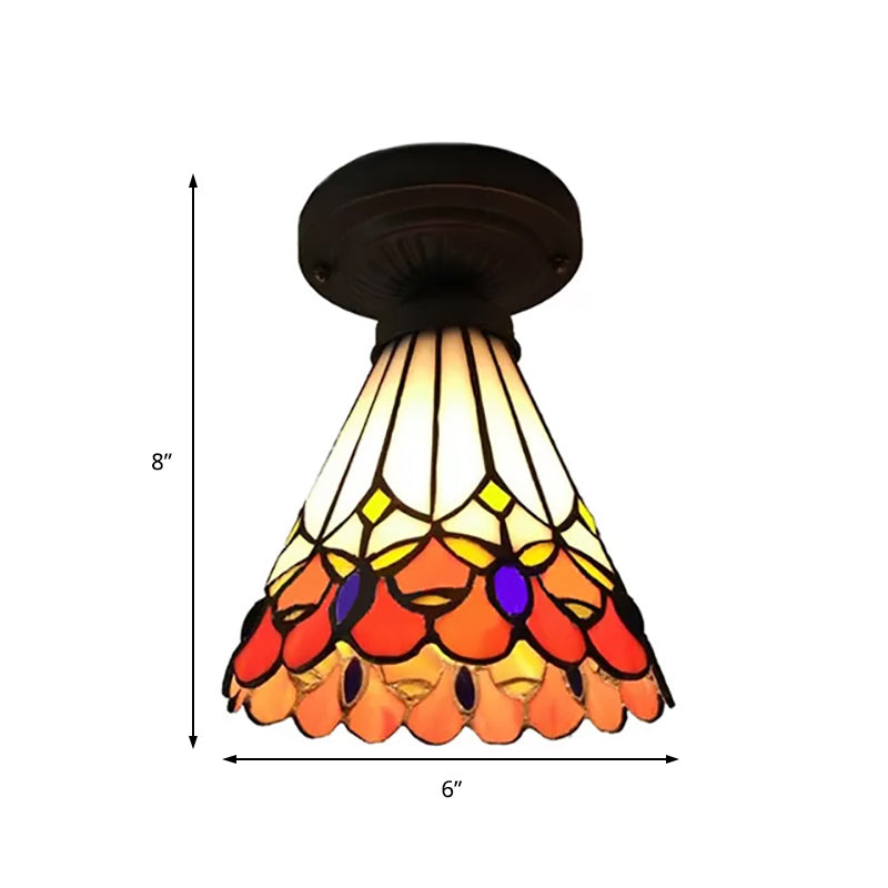 Tiffany Stained Glass Ceiling Mount Light For Cloth Shop 1-Head Flower/Bird/Phoenix Design In Black