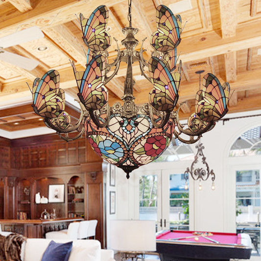 Lustre papillon multicolore Tiffany pour salon