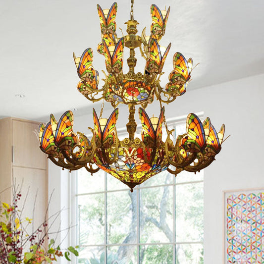 Lustre papillon exquis avec pendentif en verre Tiffany pour le salon