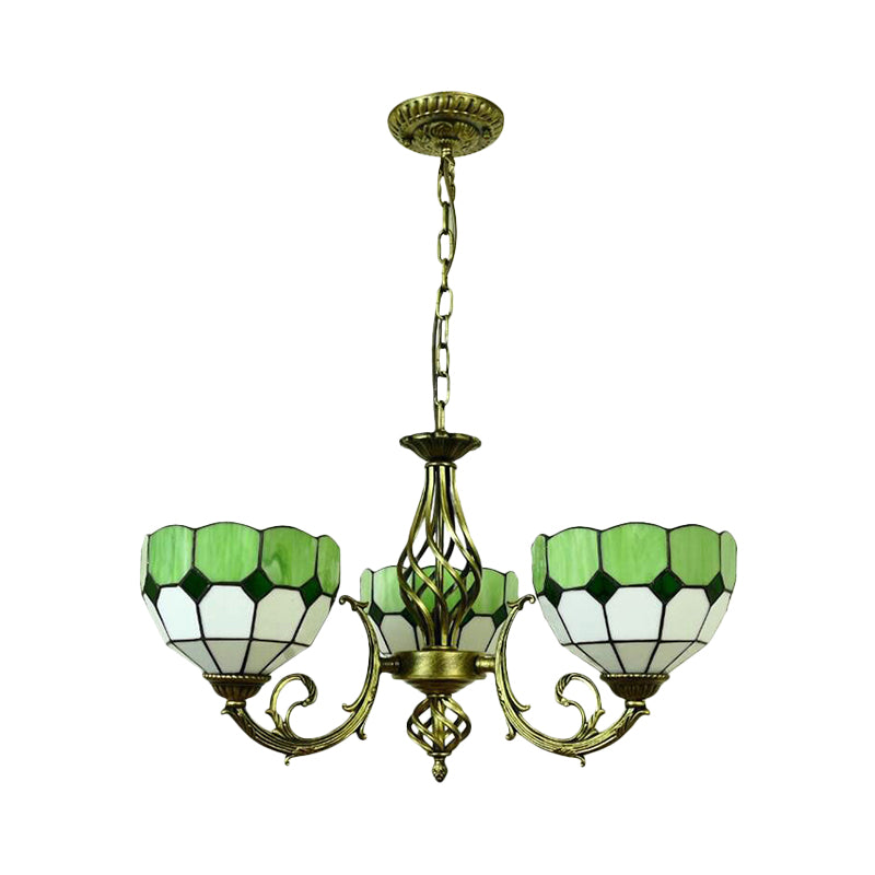 Lampe à suspension en verre Tiffany avec motif en treillis : nuances jaunes et vertes vibrantes, parfaite pour la salle à manger - 3 ampoules incluses