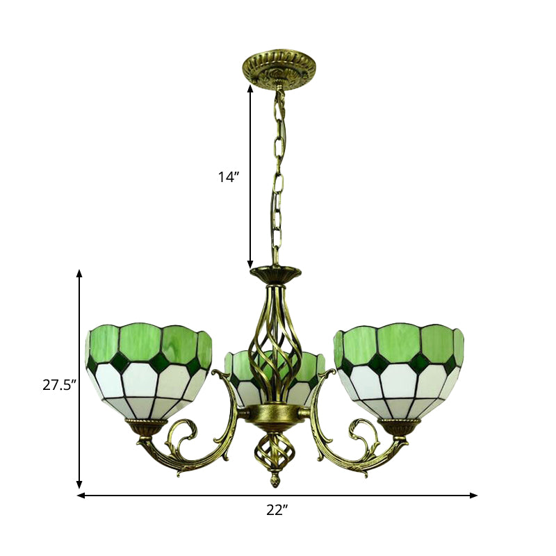 Lampe à suspension en verre Tiffany avec motif en treillis : nuances jaunes et vertes vibrantes, parfaite pour la salle à manger - 3 ampoules incluses