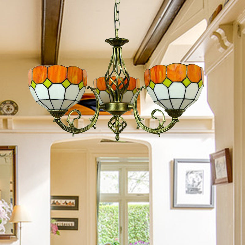 Lampe à suspension en verre Tiffany avec motif en treillis : nuances jaunes et vertes vibrantes, parfaite pour la salle à manger - 3 ampoules incluses