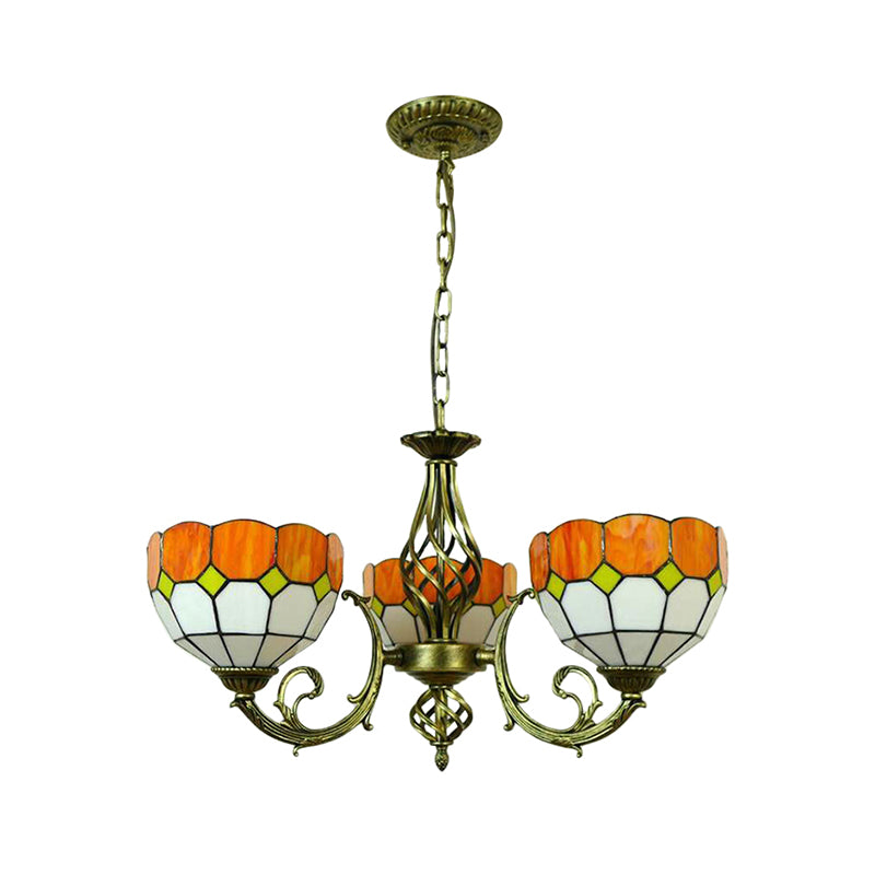 Lampe à suspension en verre Tiffany avec motif en treillis : nuances jaunes et vertes vibrantes, parfaite pour la salle à manger - 3 ampoules incluses