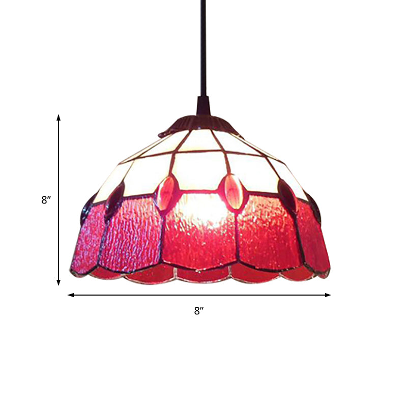 Lampe à suspension en forme de bol en verre teinté de style Tiffany - Éclairage à 1 tête rouge pour le salon