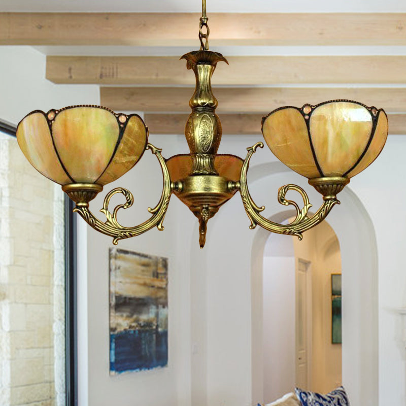 Lustre à suspension traditionnel Tiffany en forme de dôme en jaune - 6/3 ampoules - Décoration de chambre