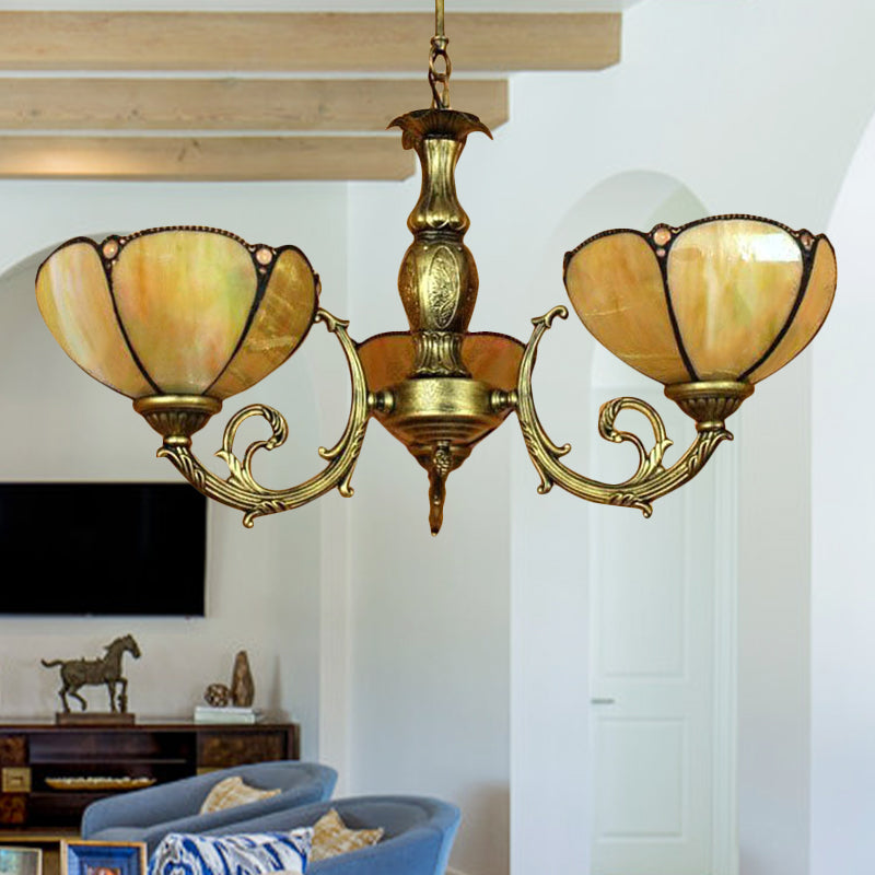 Lustre à suspension traditionnel Tiffany en forme de dôme en jaune - 6/3 ampoules - Décoration de chambre