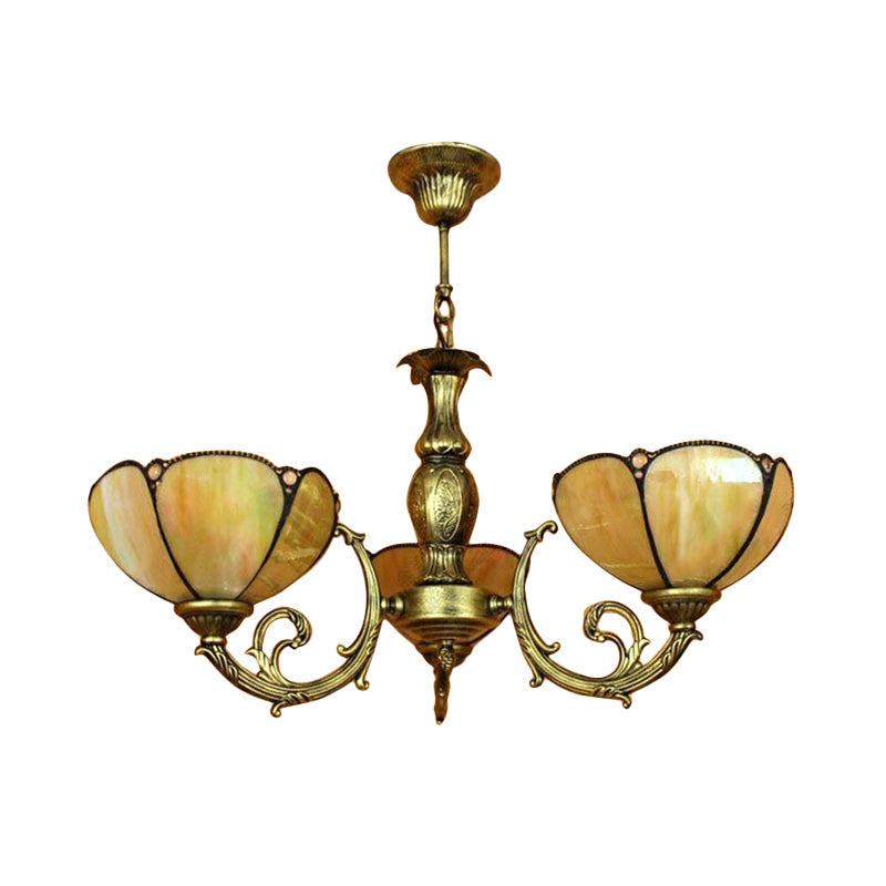 Lustre à suspension traditionnel Tiffany en forme de dôme en jaune - 6/3 ampoules - Décoration de chambre