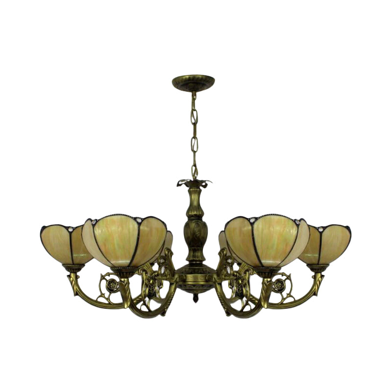 Lustre à suspension traditionnel Tiffany en forme de dôme en jaune - 6/3 ampoules - Décoration de chambre